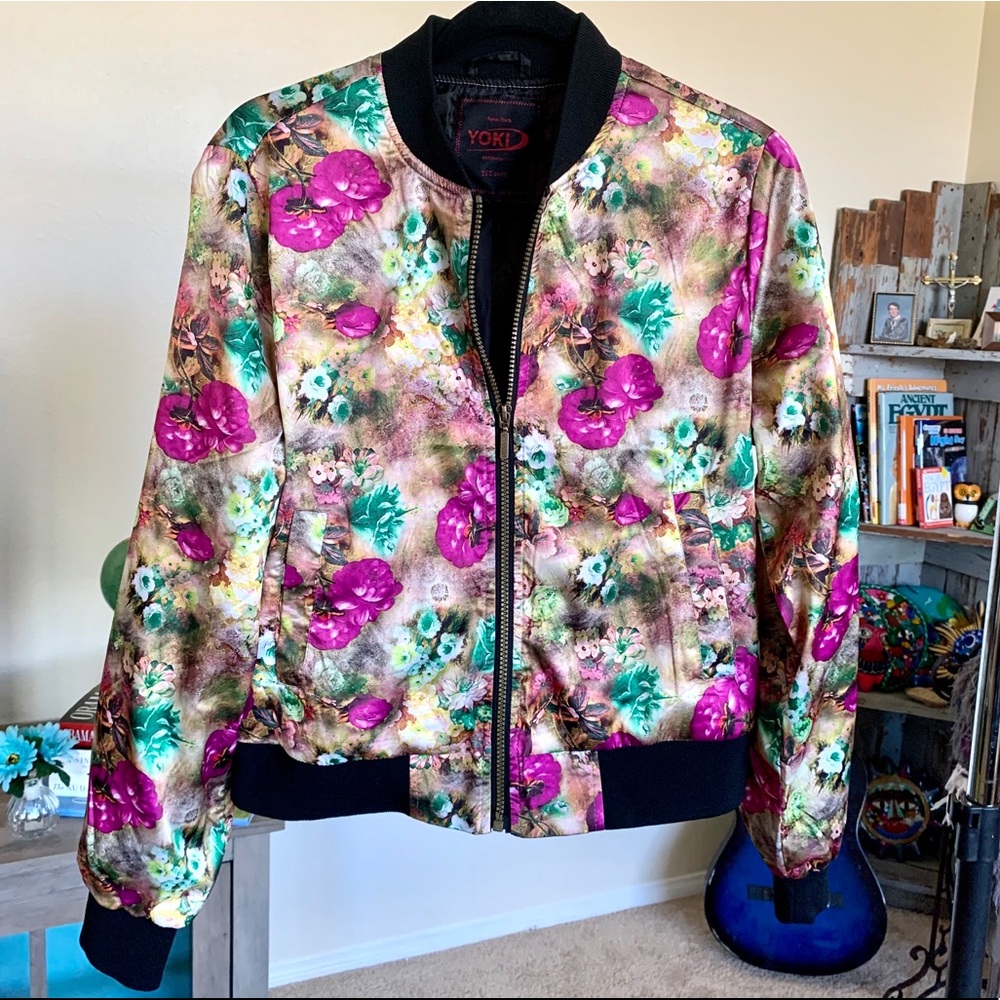 Floral Silk Bomber Jacket Size M